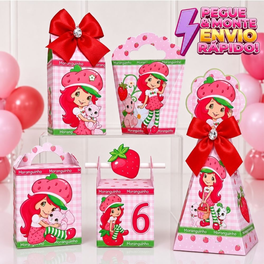 Kit Festa Moranguinho - Caixinhas para festa infantis lembrancinhas de aniversario mimos decoração personalizados