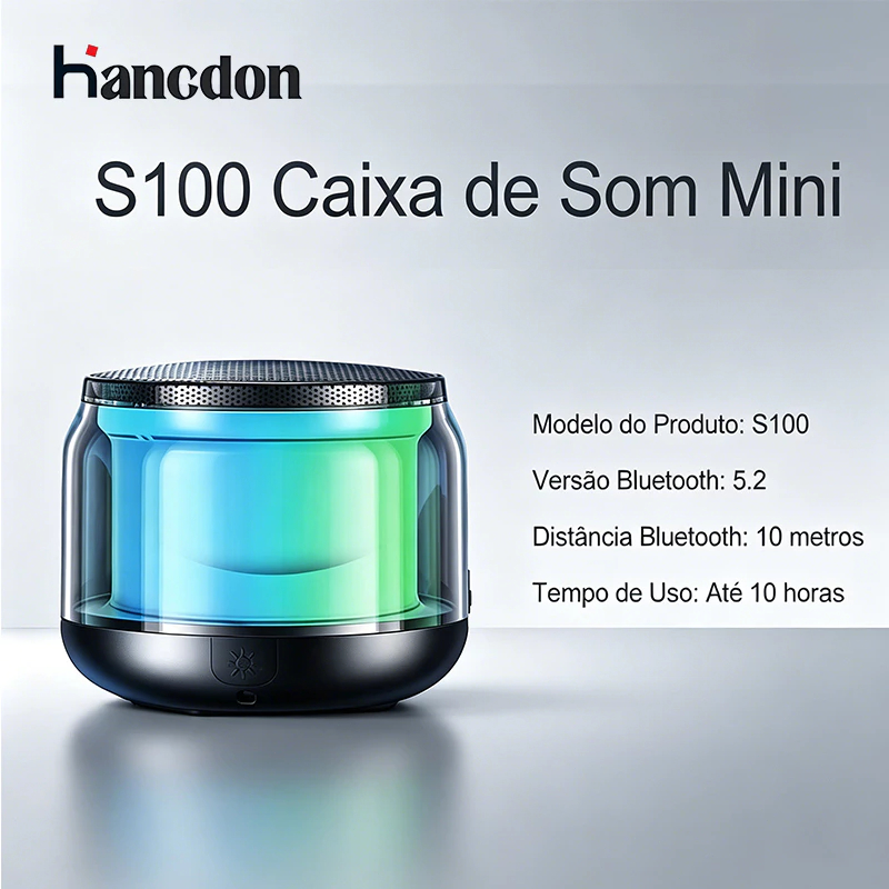 Hancdon Mini Caixa Bluetooth 5.0 – Caixinha de Som Graves Potentes Luz LED Portátil Sem Fio