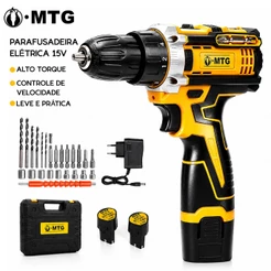 Parafusadeira Furadeira de Impacto Sem Escova Profissional 15V 2000mAh 2 Bateria Kit Completo