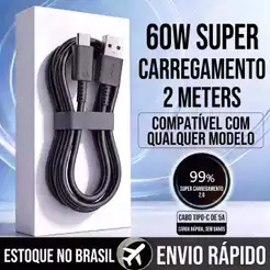 Cabo USB para Tipo‑C 2 Metros Carregamento Rápido Revestimento PVC Resistente