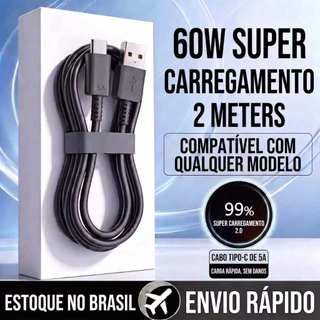 Cabo USB para Tipo‑C 2 Metros Carregamento Rápido Revestimento PVC Resistente