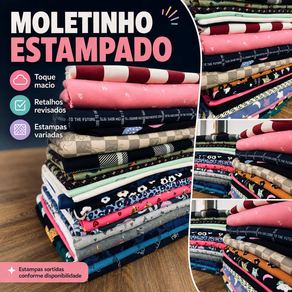 Retalhos de Moletinho Estampado Sem Flanela, 1kg