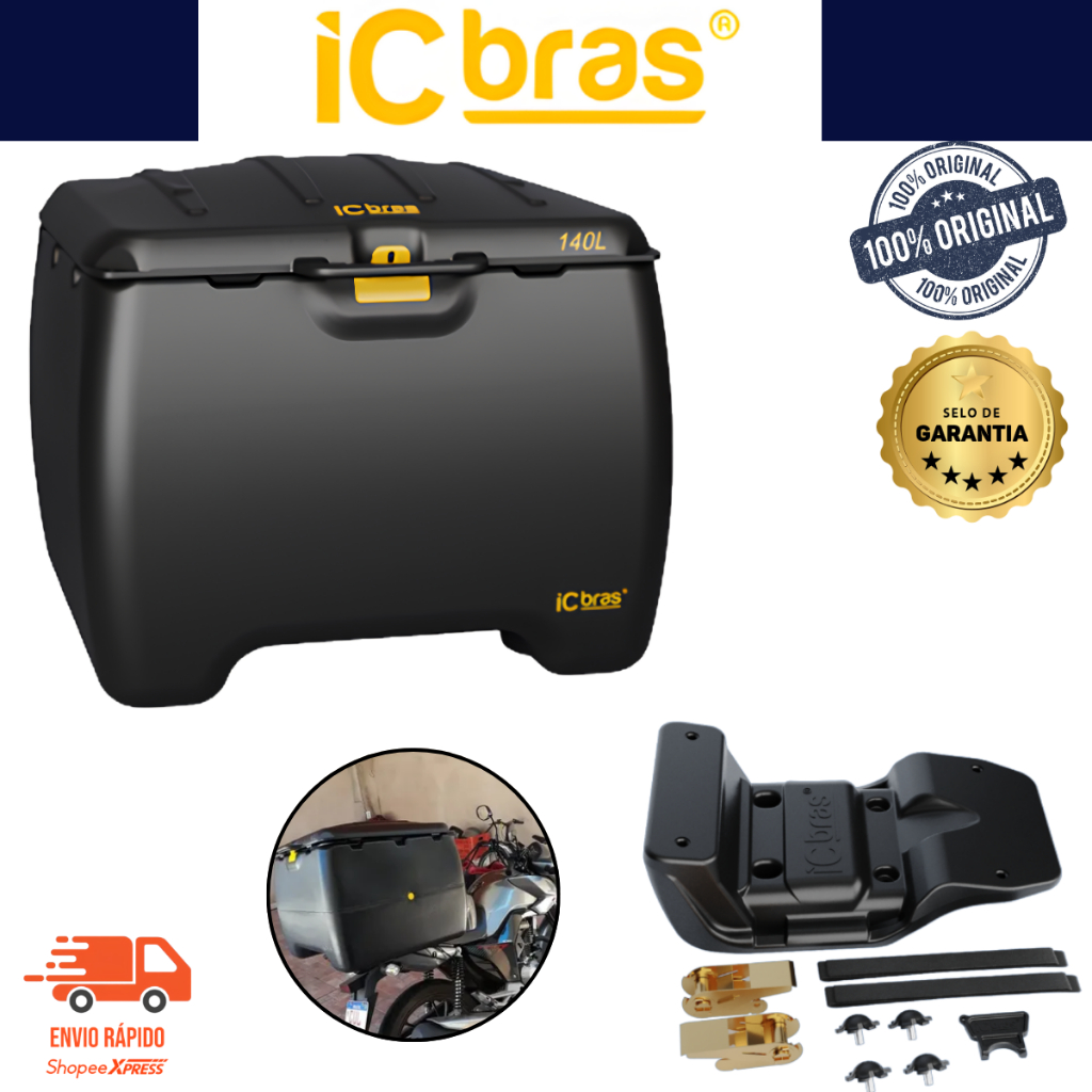 Caixa Baú 140 Litros Com Suporte Universal Motoboy Icbras Entregas Delivery Caixa Para Entrega
