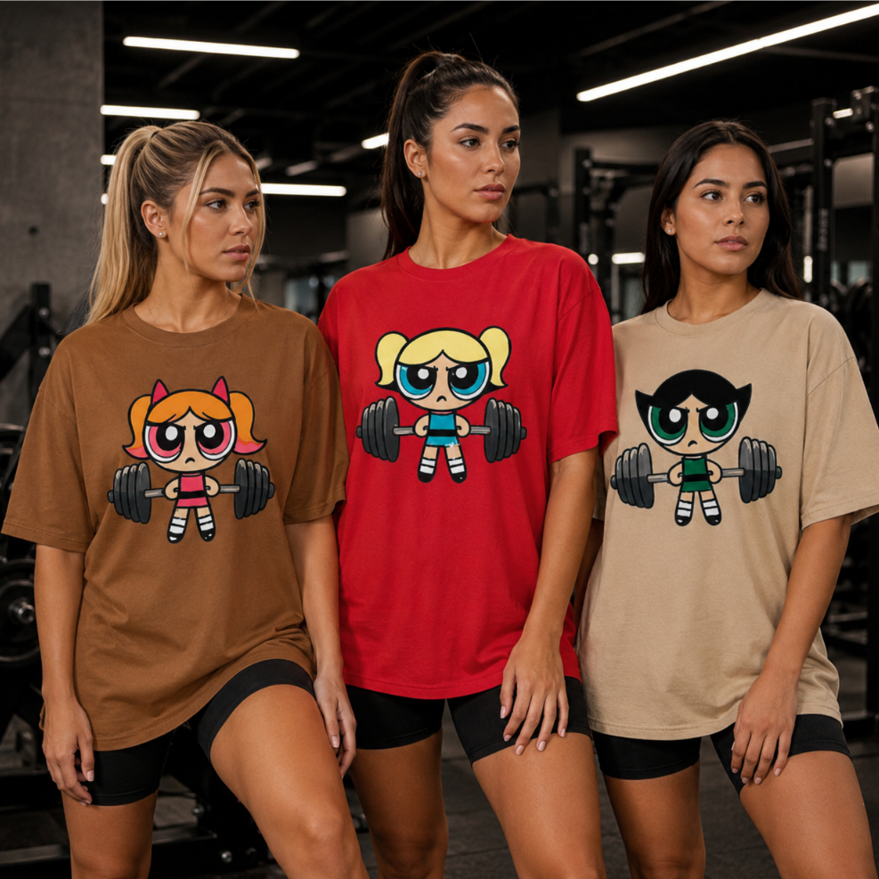Camiseta Feminina Academia Meninas Super Poderosas Fitness 100% Algodão T-Shirt Musculação Estampada