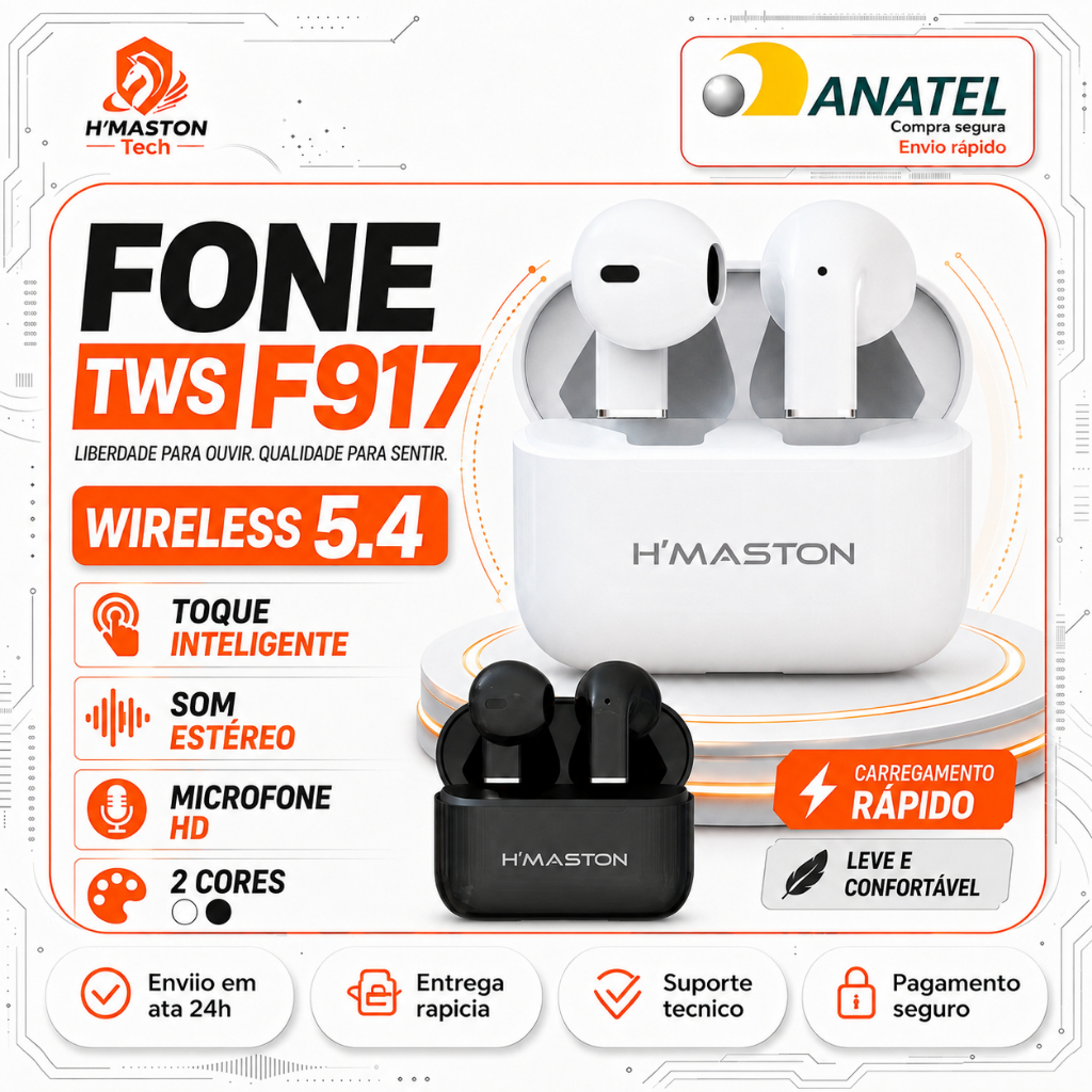 H'MASTON F917 Fone De Ouvido Bluetooth Sem Fio Fone Sem Fio Bluetooth Fone Bluetooth Sem Fio Fone De Ouvido Sem Fio
