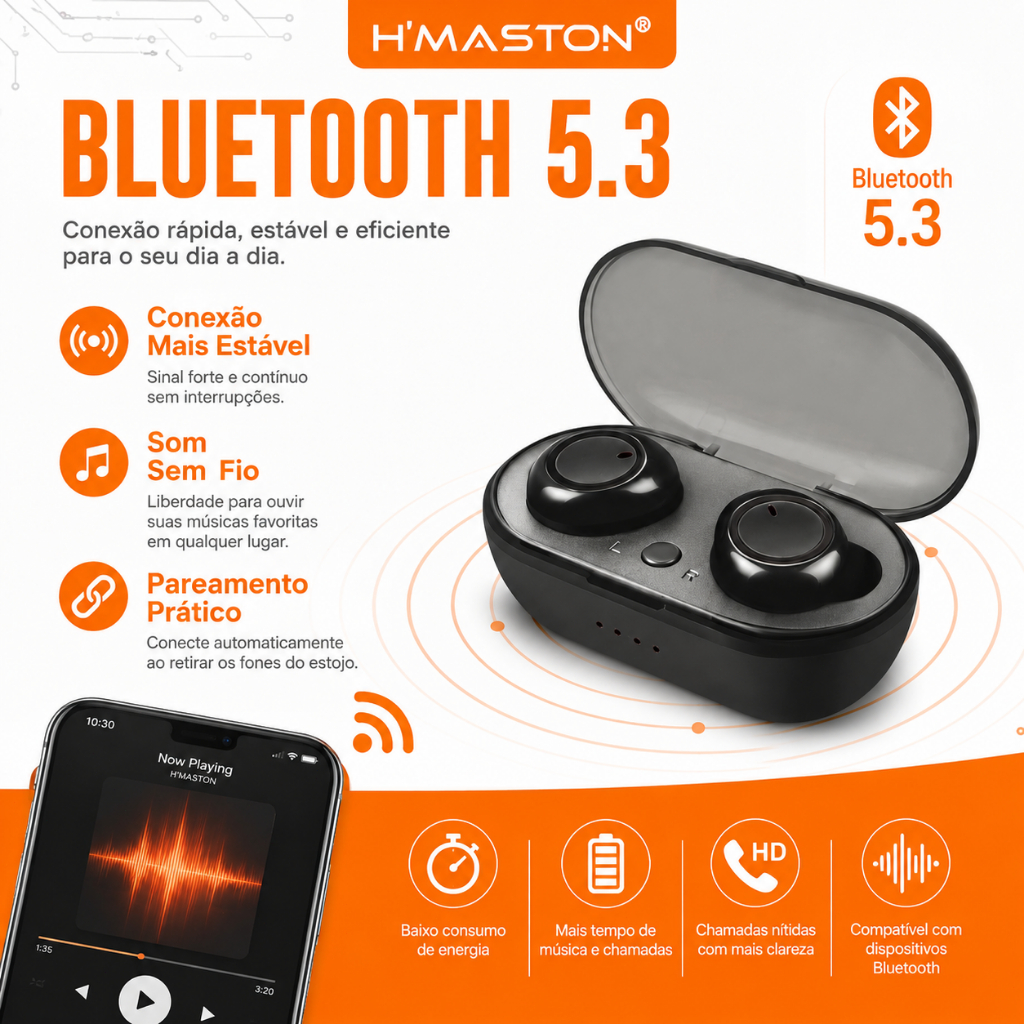 H'maston Fone De Ouvido Bluetooth Sem Fio LY-101Pro Fone Intra Auricular Fone Sem Fio Bluetooth Fone Anti Ruido — imagem 2 de 2