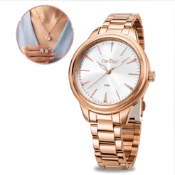 Kit Relógio Condor Feminino Rose Redondo Aço Inox Analógico Strass Casual Elegante Delicado Minimalista Social Original