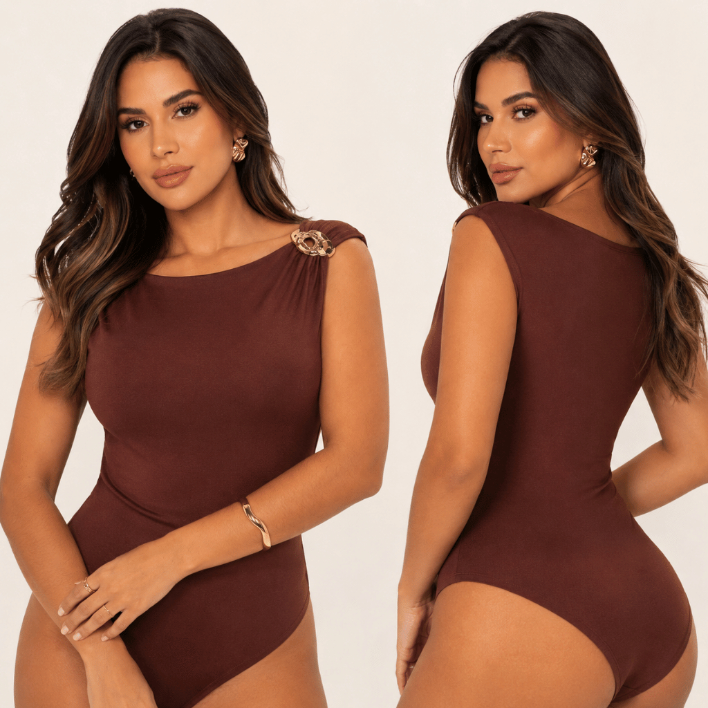 Body Feminino Forrado Com Fivela Alça Elegante Casual Tecido Suplex Com Forro