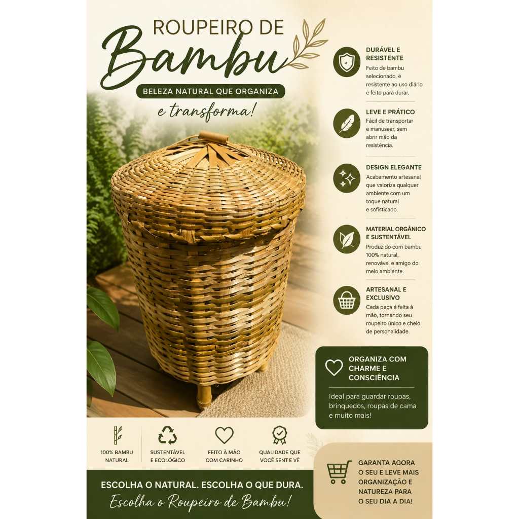 Roupeiro Artesanal de Bambu Rústico