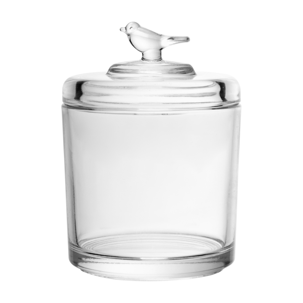 Pote de Cristal com Tampa Bird 8.5cm x 8.5cm x 11.5cm Wolff para Cozinha Mesa Posta Decoração Sala Jantar Presente Ideal