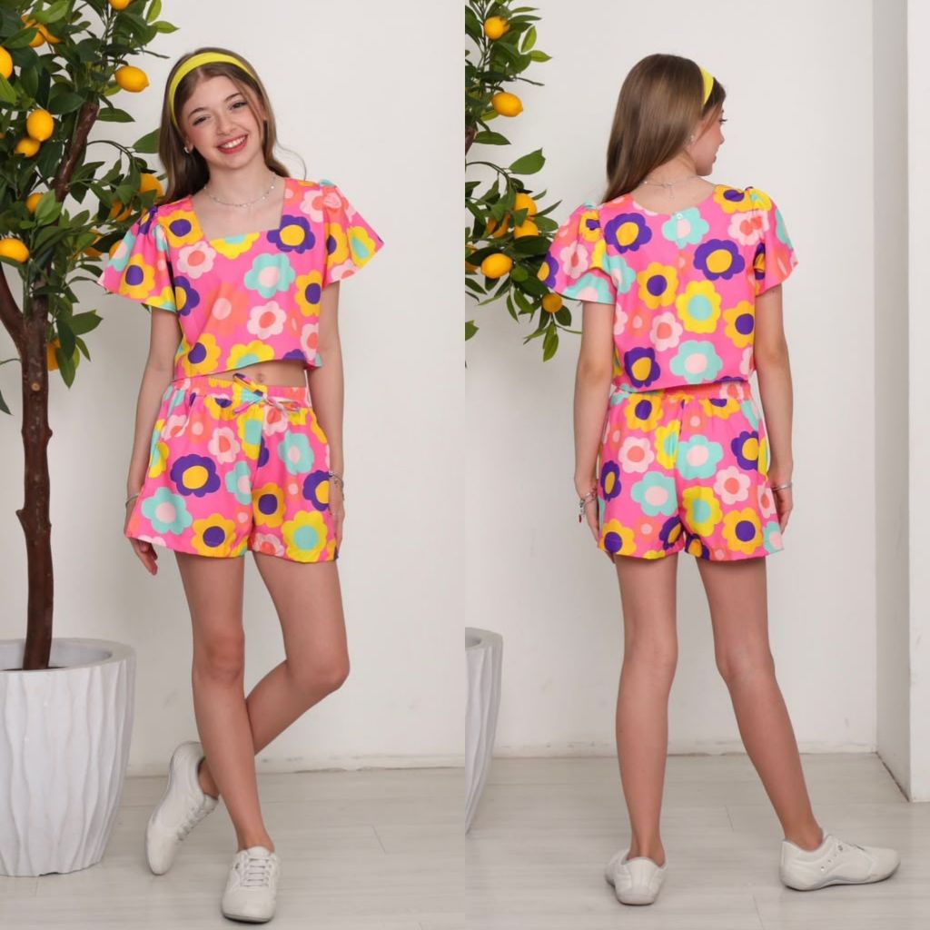 CONJUNTO BLUSA E SHORT ESTAMPADO [ INFANTIL JUVENIL MENINAS]