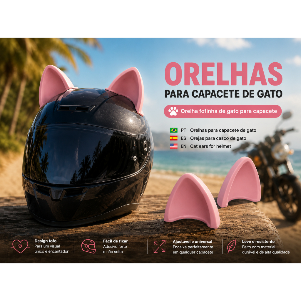 Orelhinha de Gato para Capacete Moto | Enfeite Orelhas Fofas para Capacete | Acessório Decorativo