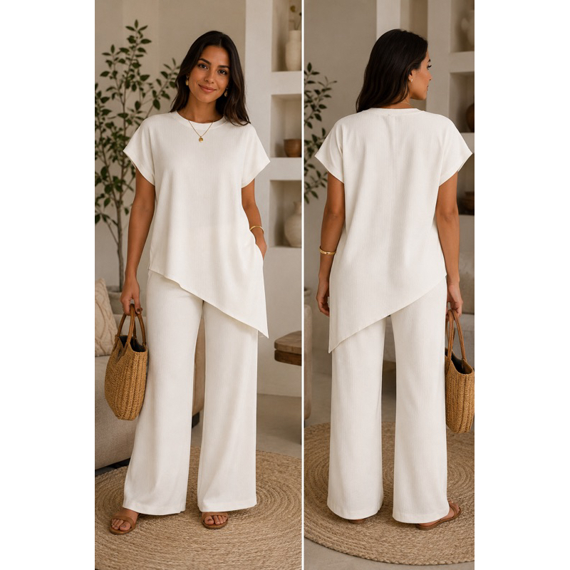 Conjunto Feminino Pantalona Blusa Assimétrica Elegante Moda Casual-Conjunto Serena