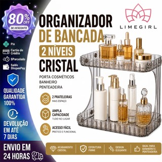 Organizador de Bancada 2 Níveis Cristal Porta Cosméticos Banheiro Penteadeira