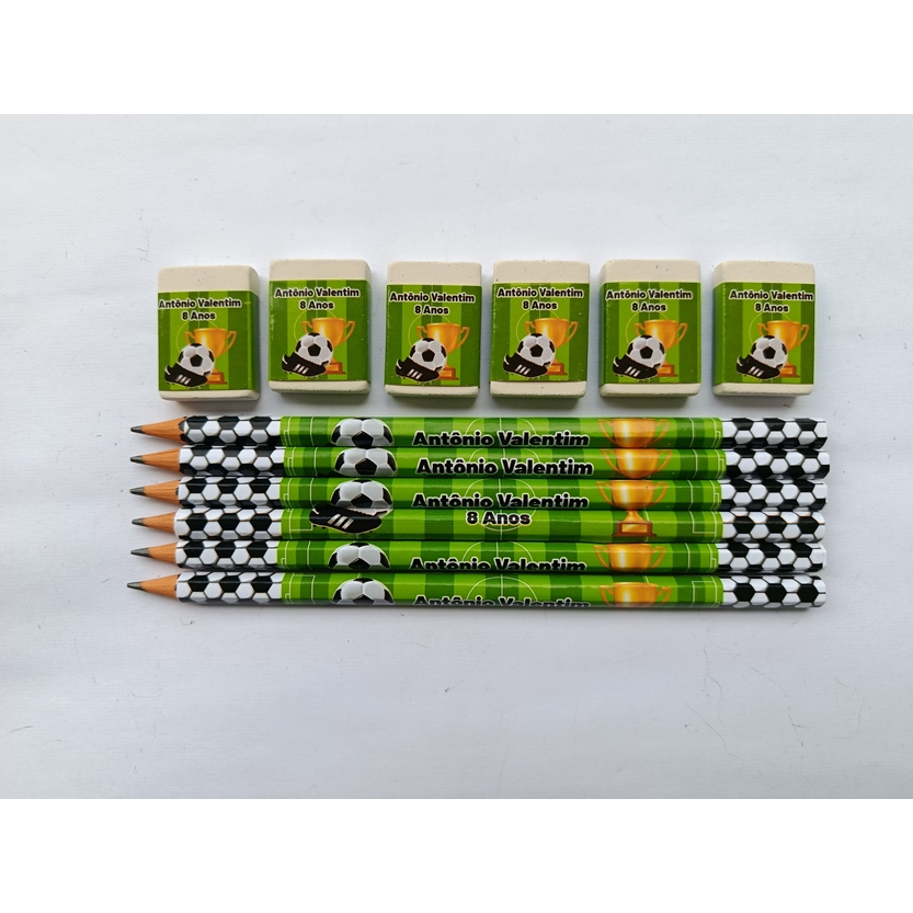 Kit Lápis com Borracha FUTEBOL Personalizado Lembrancinha Festa Futebol Infantil 15/20/30/40 unidades