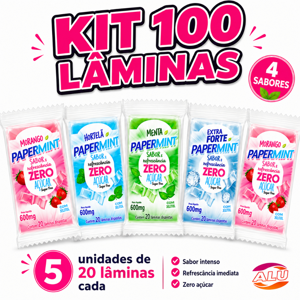 Display Kit 5 Papermint Zero Açúcar – 20 Lâminas cada