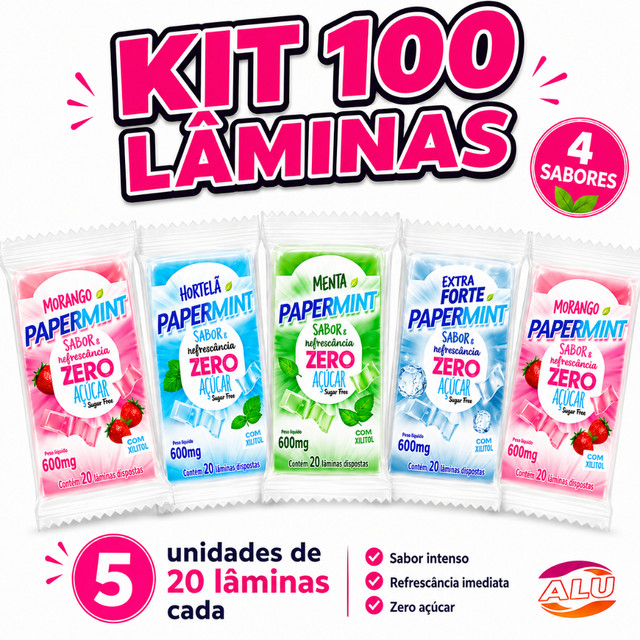 Display Kit 5 Papermint Zero Açúcar – 20 Lâminas cada