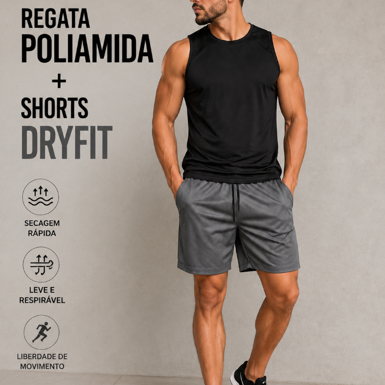Kit Regata + Shorts Masculino Esportivo Treino Corrida Academia