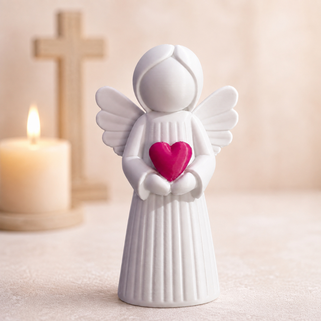 Anjo Decorativo 3D com Coração Decoração Religiosa Fé e Proteção Anjinho da Guarda Batizado Presente Catolico
