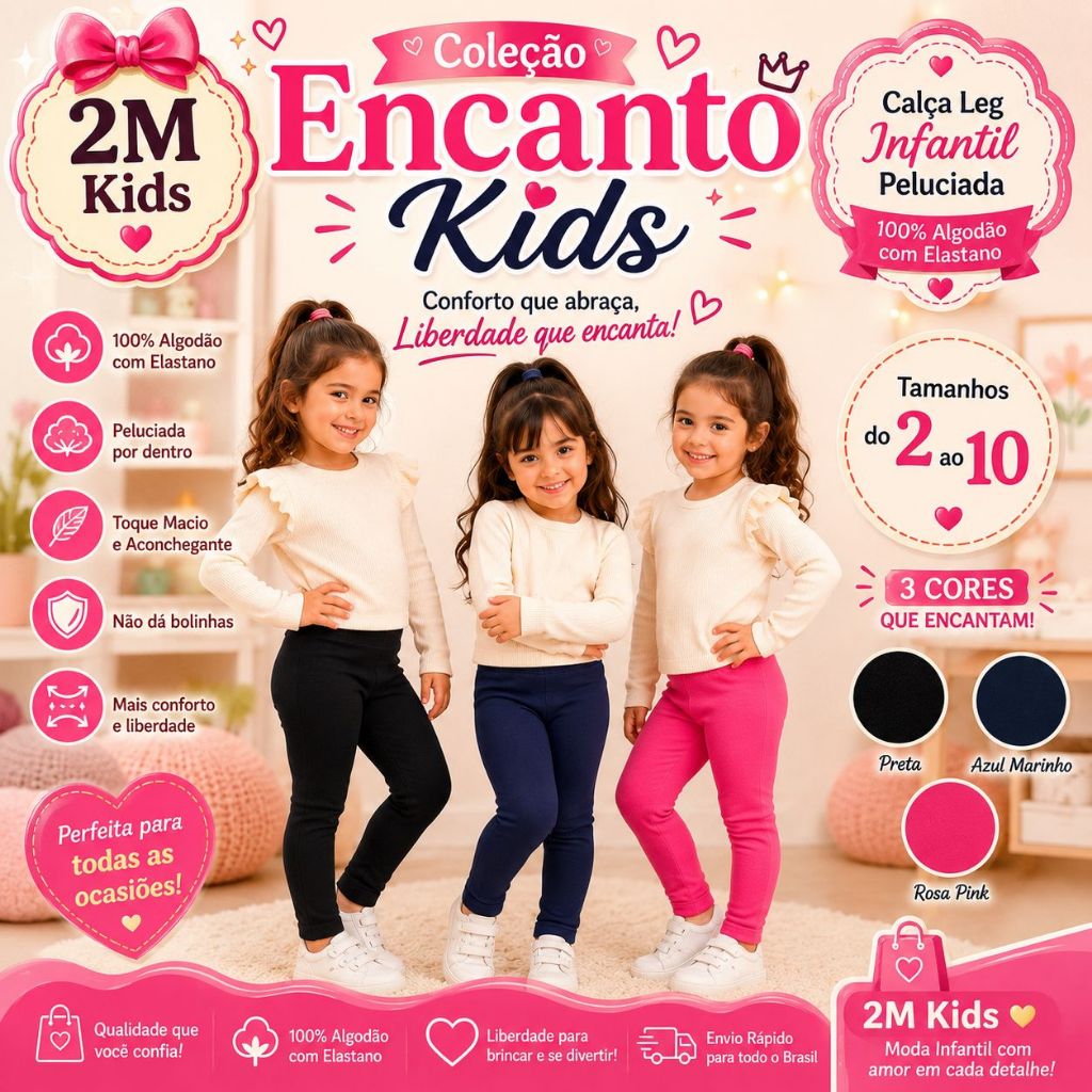 Kit Legging Menina Infantil Molecottom 100% Algodão Flanelafa(peluciada) 2 ao 10 Anos