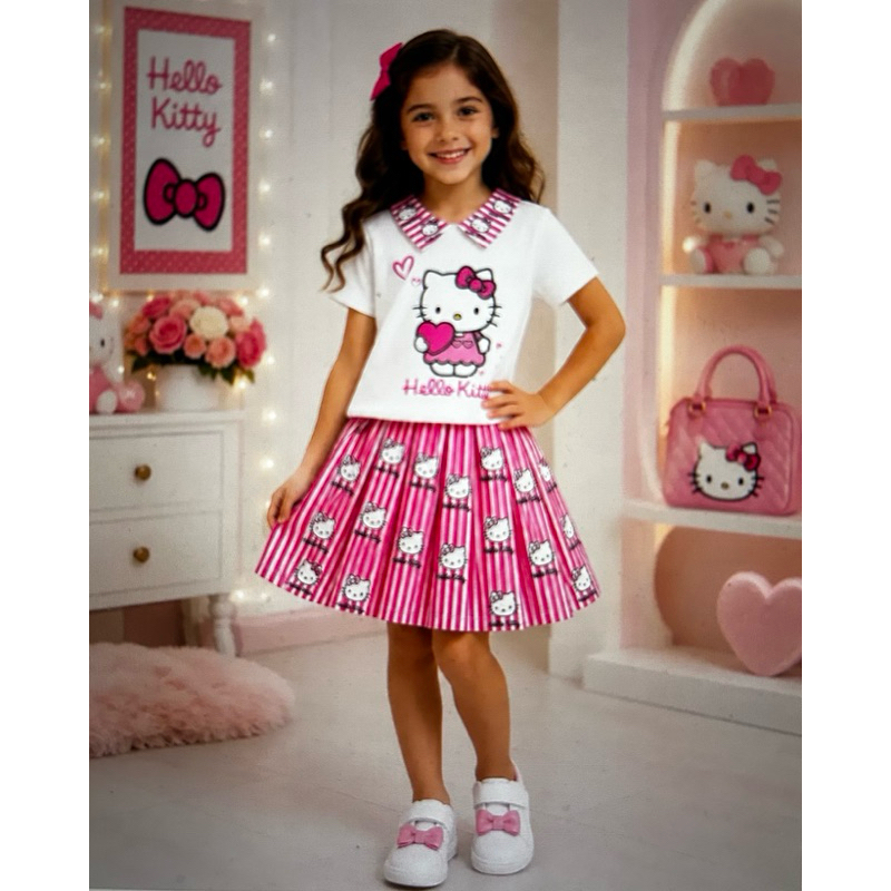 Conjunto Infantil Menina Blusa E Short Saia Hello Kitty