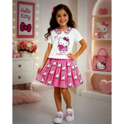 Conjunto Infantil Menina Blusa E Short Saia Hello Kitty