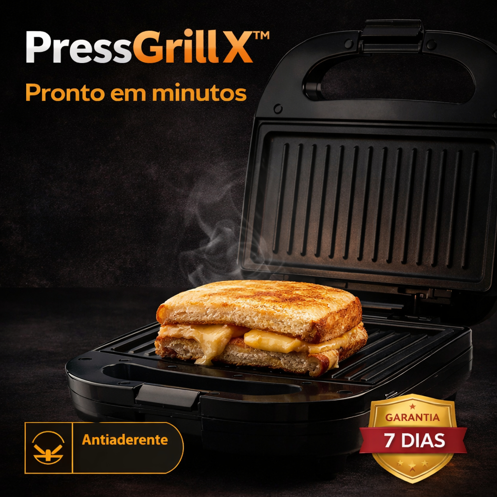 PressGrillX™ Sanduicheira Grill Elétrica 2 em 1 Antiaderente Prensa Dupla 750W 127V