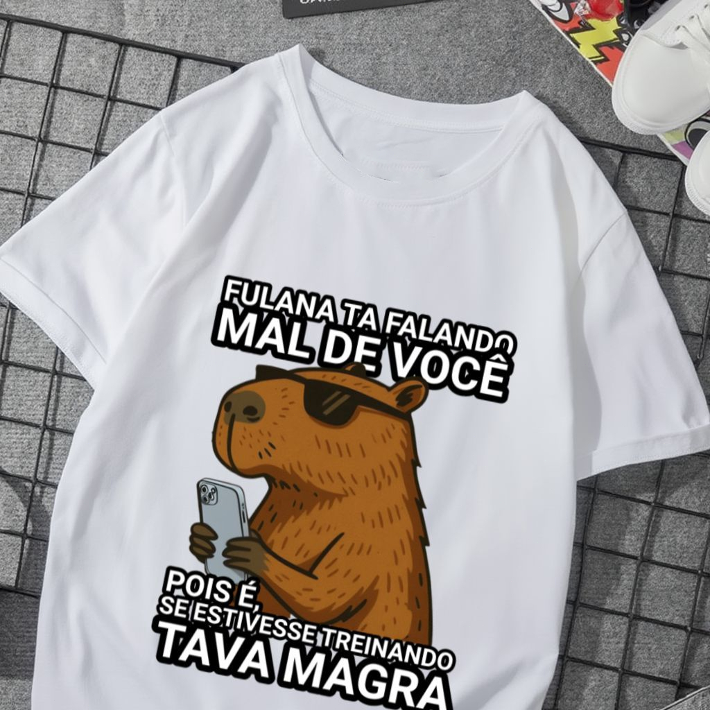 Camiseta Oversized Unissex 100% Algodão Estampada Meme Capivara, Confortável Respirável para Dia a Dia