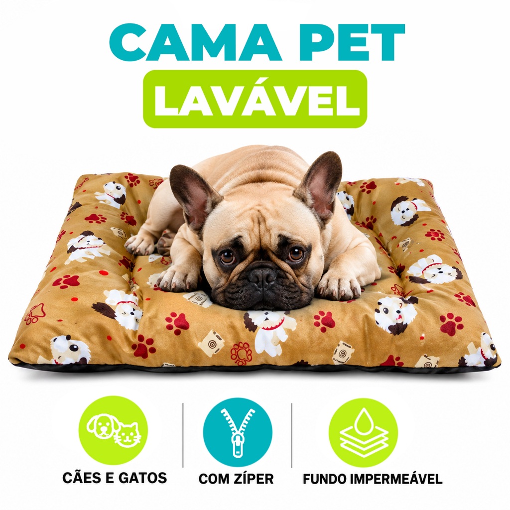 Cama Pet Colchonete para Cães e Gatos – Tapete Resistente com Zíper e Fundo Impermeável