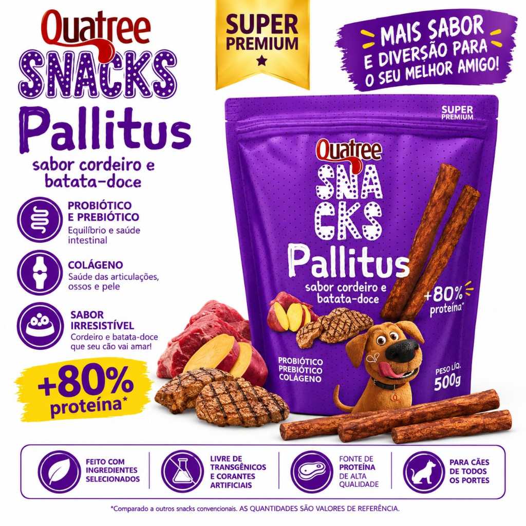 Quatre Snacks Pallitus Cordeiro/batata doce 500G