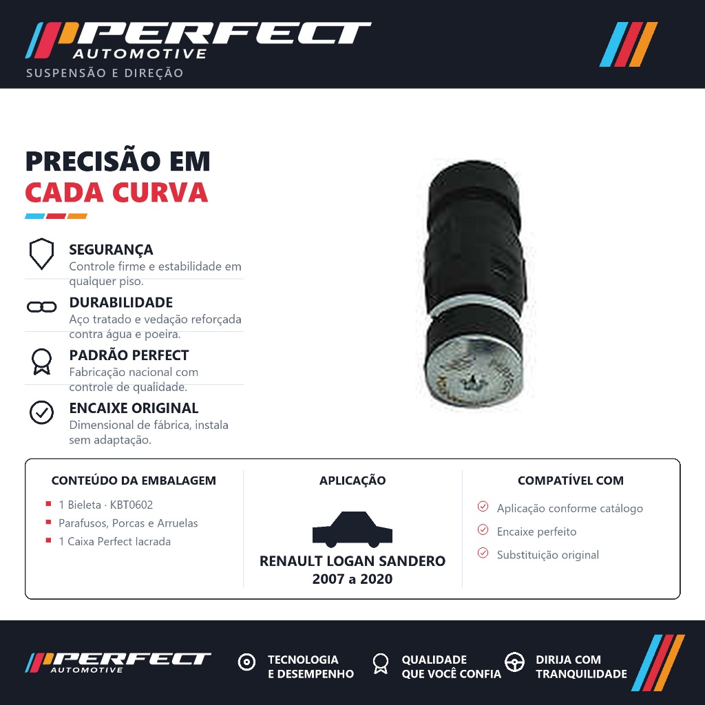 Bieleta dianteira RENAULT Logan Sandero 2007 ate 2020 Perfect KBT0602