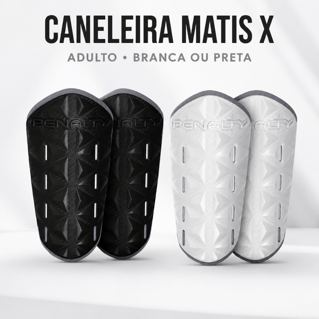 Kit 2 Caneleiras Penalty Matis X Adulto | Futebol Futsal Society | Branca ou Preta