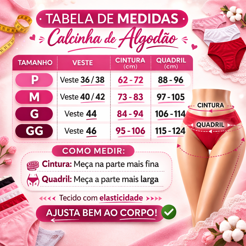 Kit Calcinhas Femininas Algodão 95% Lisa e Estampada 3 ou 5 Peças Confortável Dia a Dia