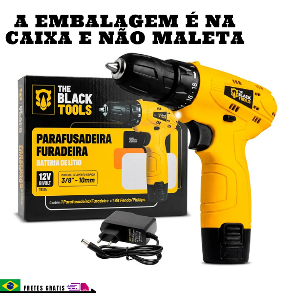 Parafusadeira Furadeira The Black Tools TB12A 3/8 a Bateria Cor Amarelo Frequência 60Hz