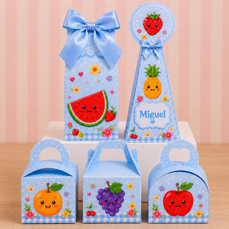 Caixinhas Personalizadas Frutinhas Frutas Azul Festa Infantil | Lembrancinhas de Aniversário | Kit Festa