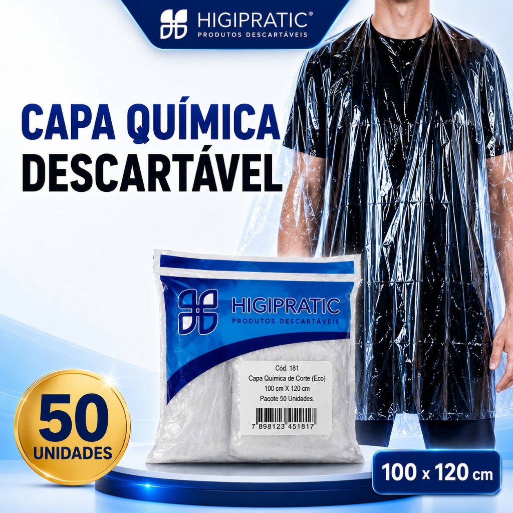 Capa Descartável Resistente Grande para Salão 50UN – Cabeleireiro, Corte, Tintura, Coloração, Química