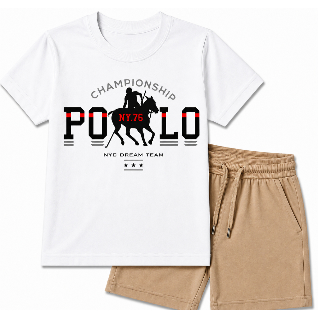 Conjunto Infantil Masculino Menino Camiseta Algodão + Bermuda Moletinho Estampado Verão Casual