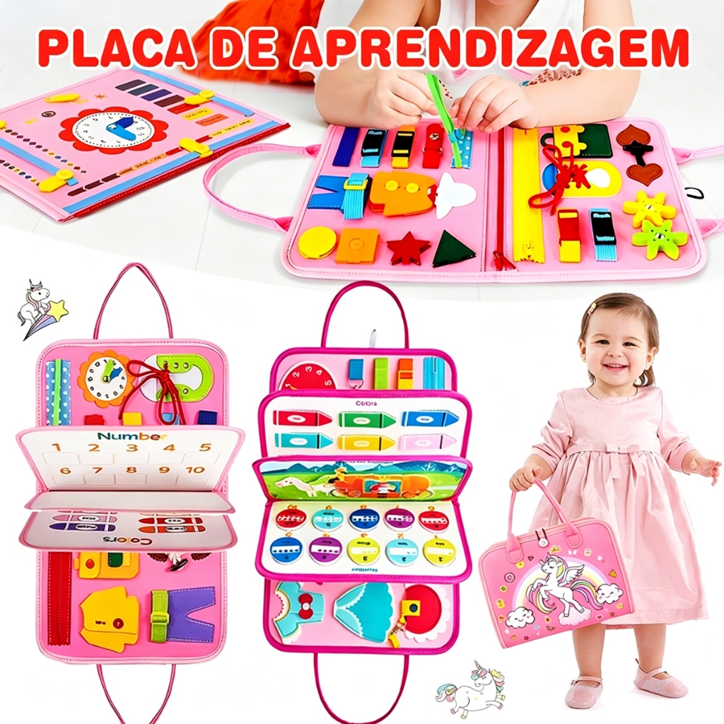 Montessori Busy Board Livro Educativo Maleta de Feltro Brinquedo Sensorial Habilidades Mo…