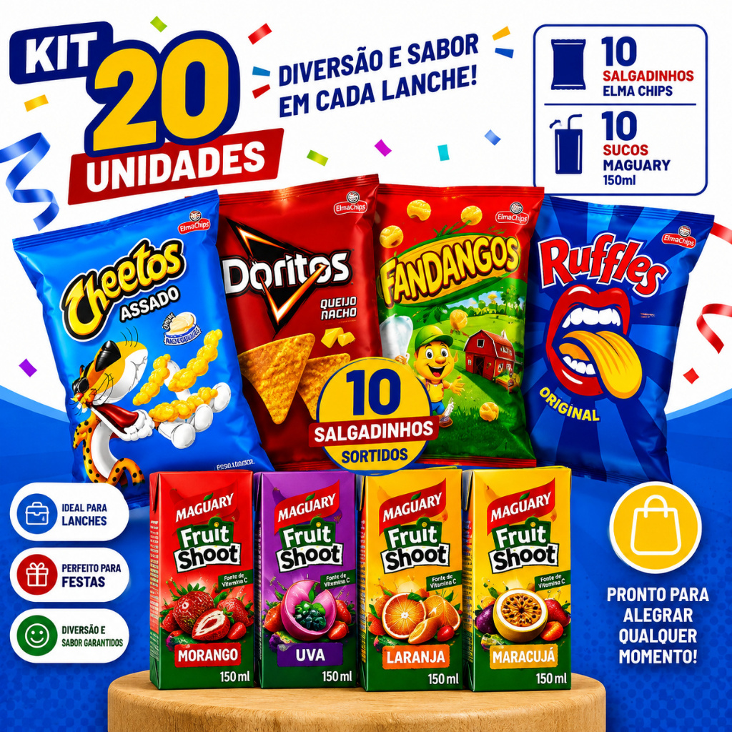 Kit Lanche 20 Unidades | 10 Salgadinhos Elma Chips + 10 Sucos Maguary Fruit Shoot 150ml — imagem 2 de 2
