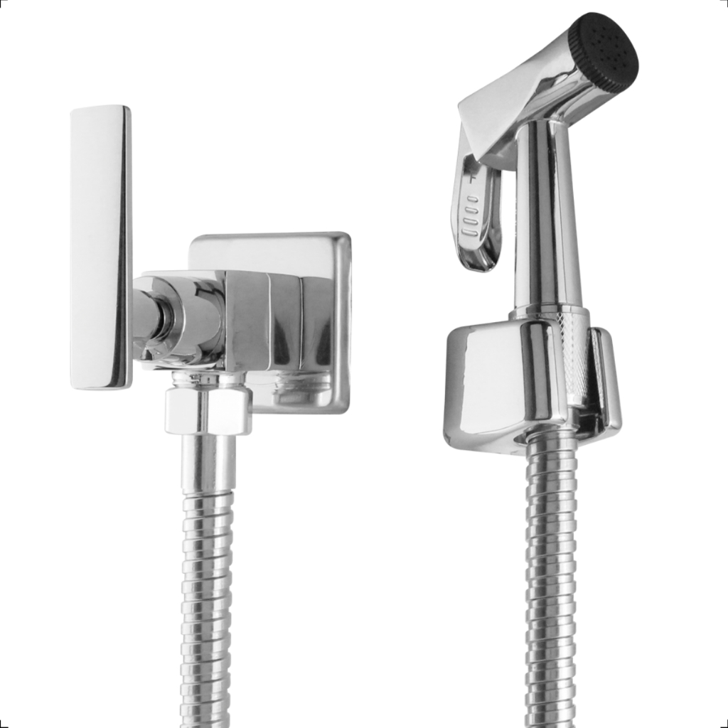 Ducha Higienica Chuveirinho 100% Metal Inox Banheiro Prateado Cromado Brilhante Registro Suporte e Mangueira