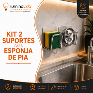 Kit 2 Suportes Para Esponja de Pia Aço Inoxidável Autoadesivo Organizador Multiuso Sem Furos