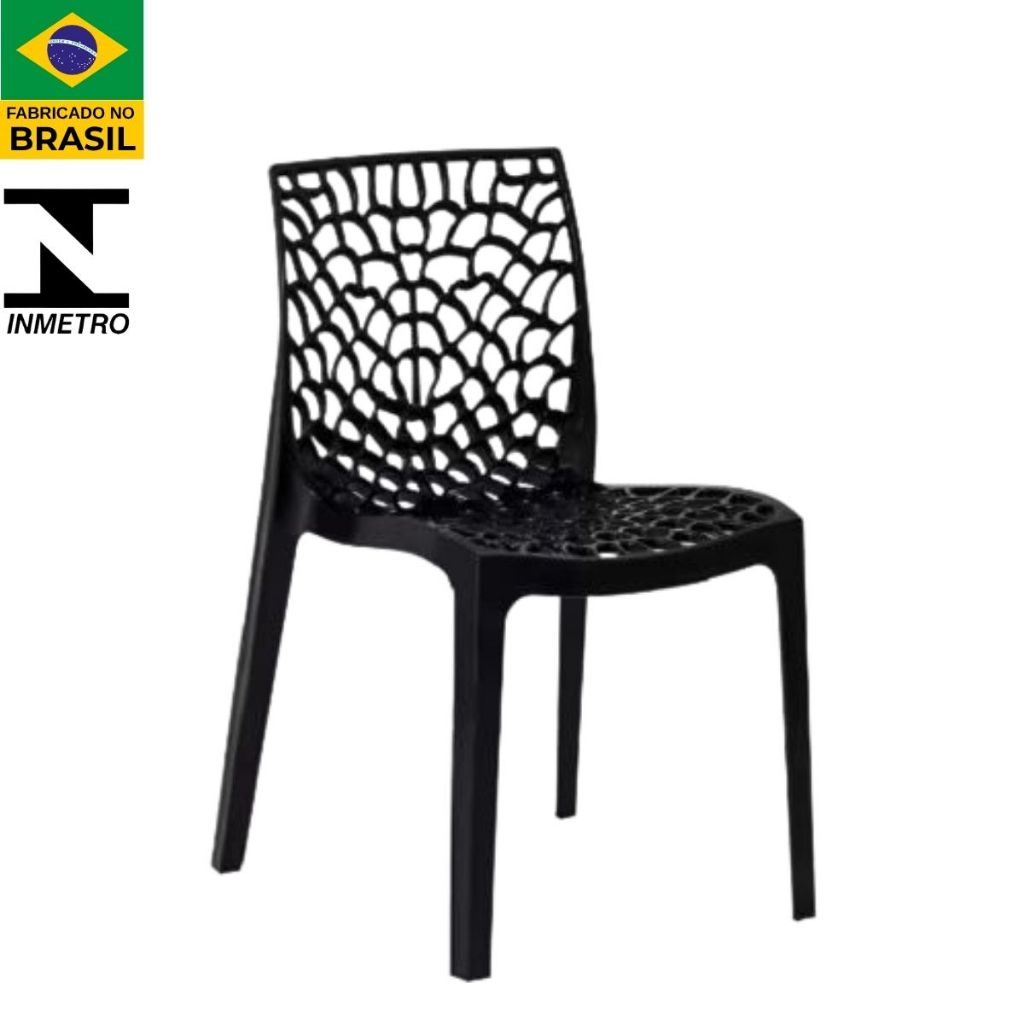 Cadeira Gruvyer Design Preto Sala Cozinha Jantar Área Gourmet Empilhável