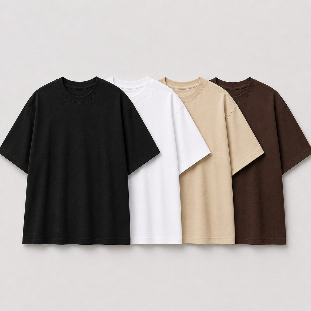 Kit 4 Camiseta Oversized Basic 100% Algodão Penteado Cores Lisas e Super Macias