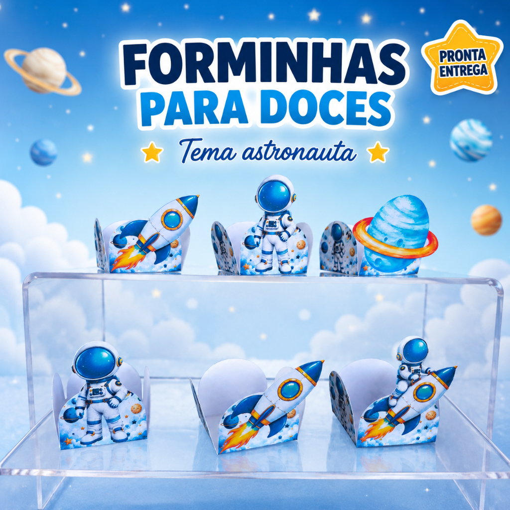 Forminhas para Doces Astronauta Festa Infantil Menino Decoração Aniversário Tema Espaço