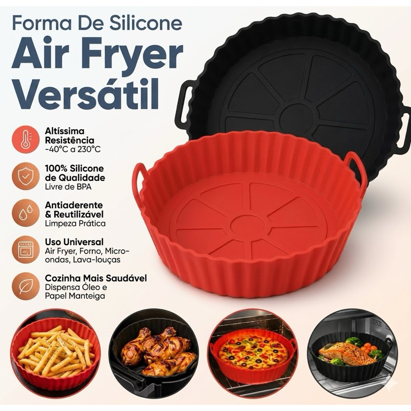 Forma de Silicone Premium para Air Fryer Fritadeira Elétrica Forno Assadeira Reutilizável Antiaderente Flexível