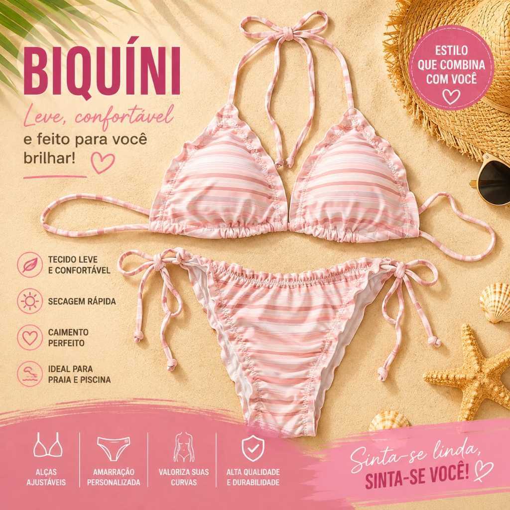 Biquini Cortininha forro Bojo Removível Calcinha Amarrar Meio Fio Dental