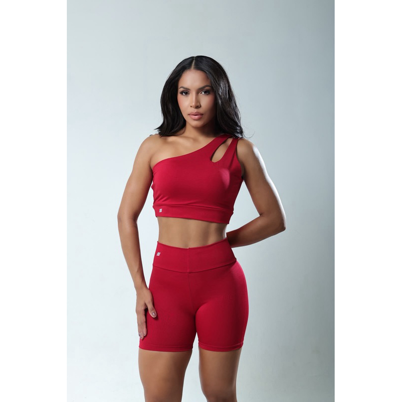 Conjunto Fitness Feminino 2 Peças Top Assimétrico + Short Cintura Alta Academia