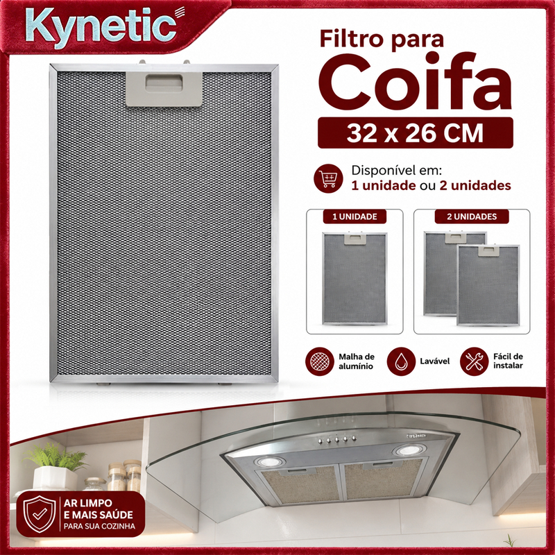 Filtro de Alumínio para Coifa 32x26cm Lavável Antigorduras - 1 ou 2 Peças