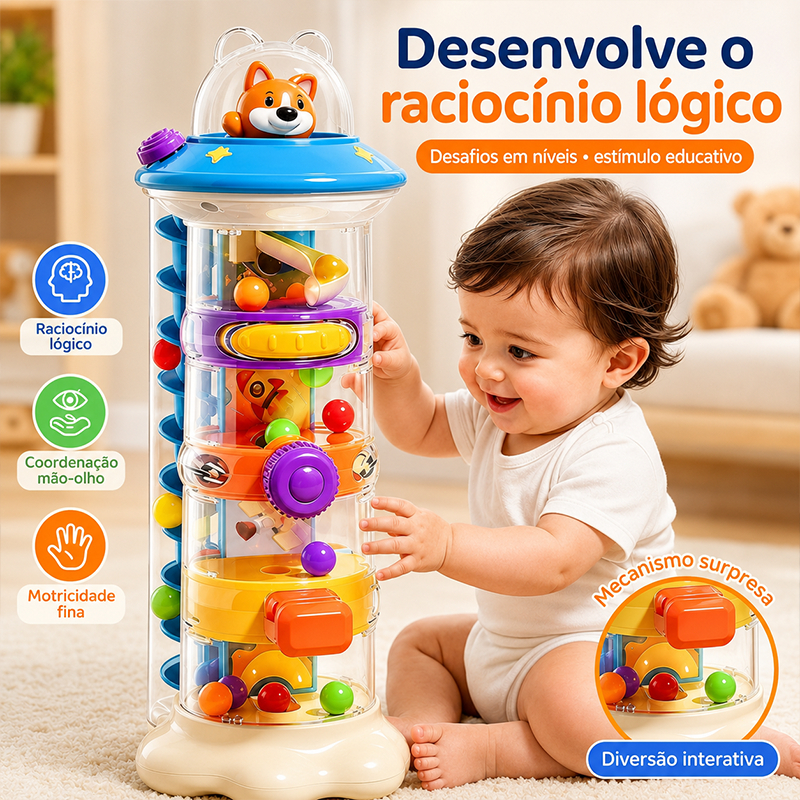 Brinquedo Torre Lançadora Espacial Educativo Interativo com Bolinhas para Bebê 18+ Meses