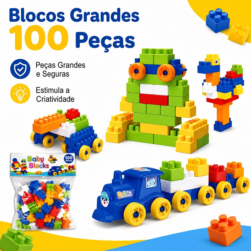 Blocos de Montar Infantil 100 Peças Brinquedo Educativo Criativo Kit de Construção 6+